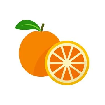 Orange fruit flat vector illustration. Whole and cut orange. Stock Illustration