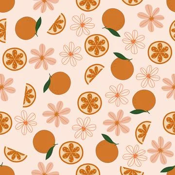 ,Orange fruit flower seamless pattern ,aesthetic ,flowers pattern design Stock Illustration