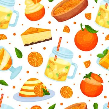 Orange Fruit Food Seamless Pattern Design with Sweet Dessert Vector Template イラスト素材