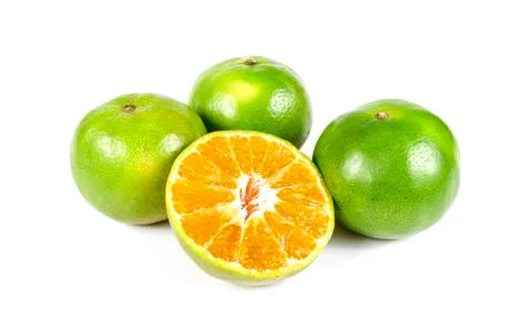 Orange fruit half and two segments isolated on white background Stock Photos