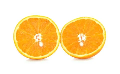 Orange fruit half on white background Stock Photos