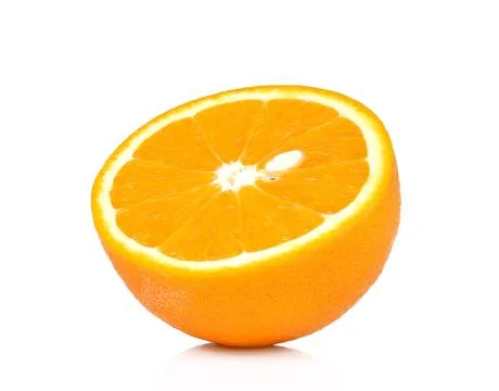Orange fruit half on white background Foto stock