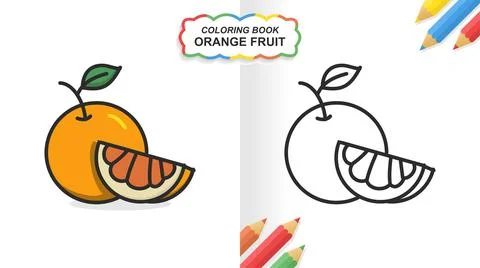 Orange fruit hand drawn coloring book for learning. Flat color ready to print Stock Illustration