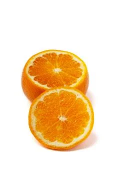The orange fruit is isolated on a white background with orange slices. Foto stock