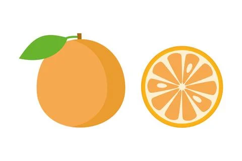 Orange fruit with leaf and slice. Vector illustration Stock Illustration