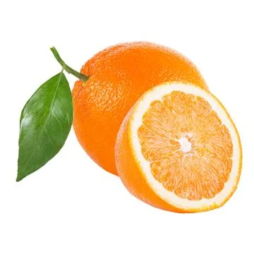 Orange fruit with leaf isolated on white Stock Photos