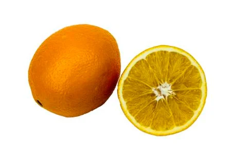 Orange fruit with leaf isolated on white. Stock Photos