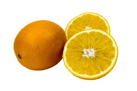 Orange fruit with leaf isolated on white. Stock Photos