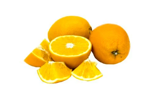 Orange fruit with leaf isolated on white. Stock Photos