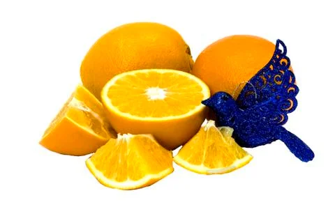 Orange fruit with leaf isolated on white. Stock Photos