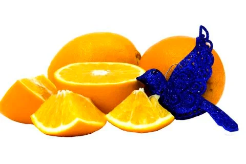 Orange fruit with leaf isolated on white. Stock Photos