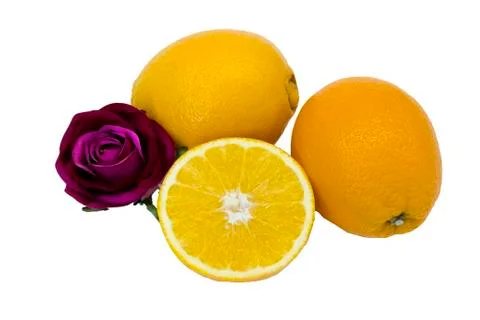 Orange fruit with leaf isolated on white. Stock Photos