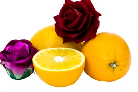 Orange fruit with leaf isolated on white. Stock Photos