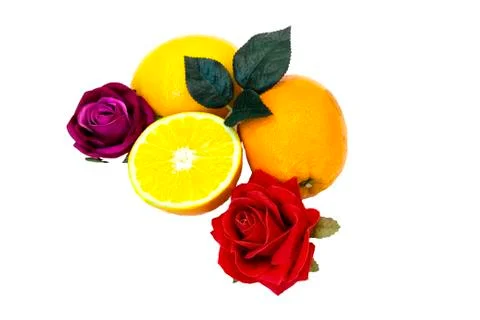 Orange fruit with leaf isolated on white. Foto stock