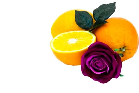 Orange fruit with leaf isolated on white. Stock Photos