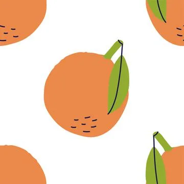 Orange fruit with leaf. Seamless pattern. Hand drawn vector illustration. Swe 스톡 일러스트