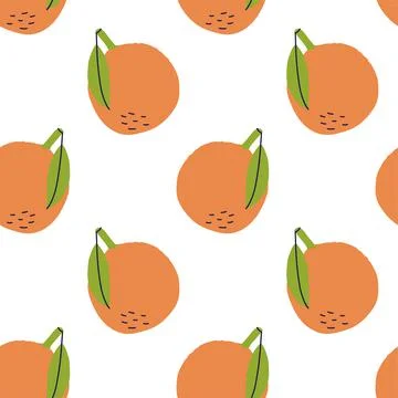 Orange fruit with leaf. Seamless pattern. Hand drawn vector illustration. Swe イラスト素材