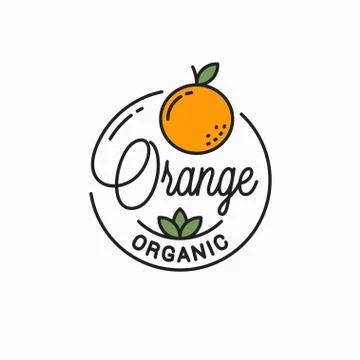 Orange fruit logo. Round linear logo of orange Stock Illustration