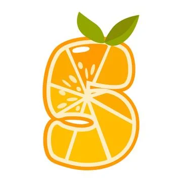 Orange fruit number Five. Crunchy waffle in the shape of number 5. Vector i.. Stock Illustration