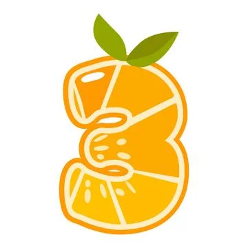 Orange fruit number Three. Orange in the shape of number 3. Vector illustrati Stock Illustration