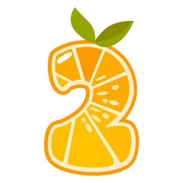 Orange fruit number Two. Orange in the shape of number 2. Vector illustration Stock Illustration