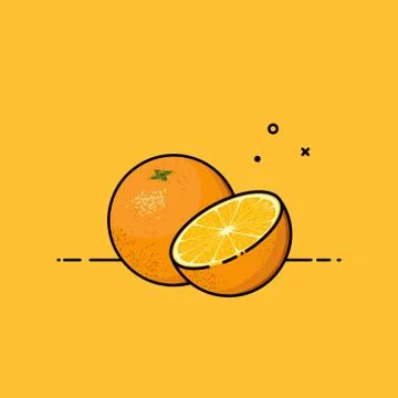 Orange fruit open by half isolated in orange background. Illustrazione stock