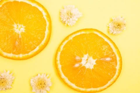 Orange fruit pattern composition. Summer healthy food background. Stock Photos