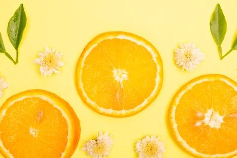 Orange fruit pattern composition. Summer healthy food background. Stock Photos