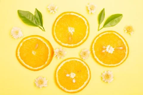 Orange fruit pattern composition. Summer healthy food background. Stock Photos