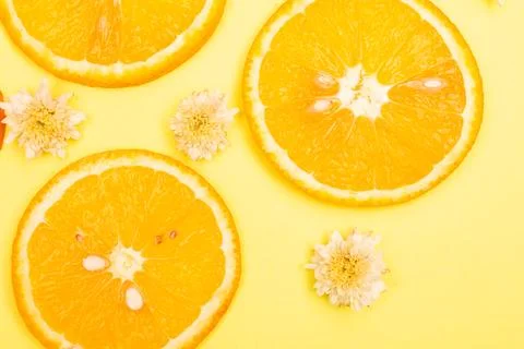 Orange fruit pattern composition. Summer healthy food background. Stock Photos