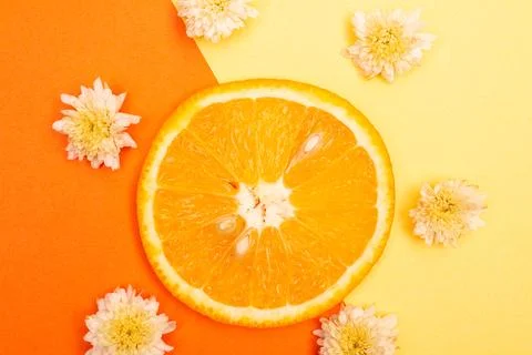 Orange fruit pattern composition. Summer healthy food background. Stock Photos