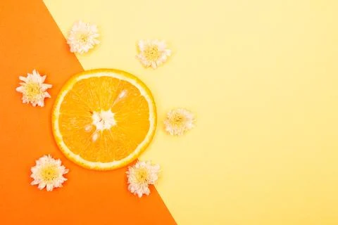 Orange fruit pattern composition. Summer healthy food background. Stock Photos