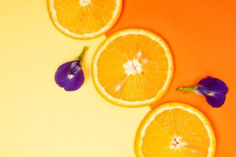 Orange fruit pattern composition. Summer healthy food background. Stock Photos