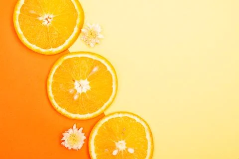 Orange fruit pattern composition. Summer healthy food background. Stock Photos