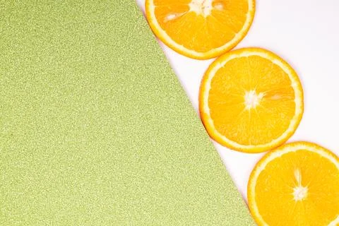 Orange fruit pattern composition. Summer healthy food background. Stock Photos