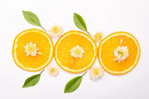 Orange fruit pattern composition. Summer healthy food background. Stock Photos
