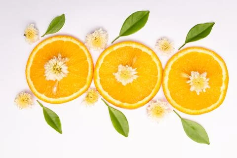 Orange fruit pattern composition. Summer healthy food background. Stock Photos