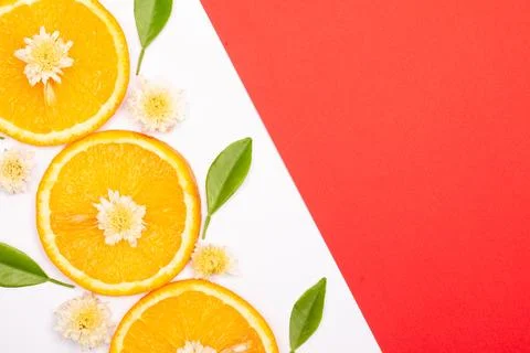 Orange fruit pattern composition. Summer healthy food background. Stock Photos