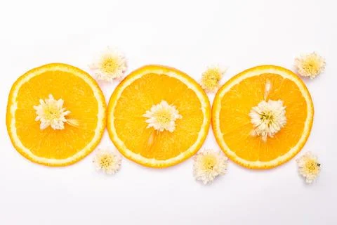 Orange fruit pattern composition. Summer healthy food background. Stock Photos