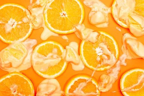 Orange fruit pattern composition. Summer healthy food background. Stock Photos