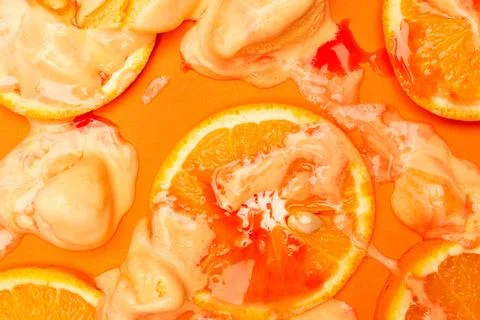 Orange fruit pattern composition. Summer healthy food background. Stock Photos