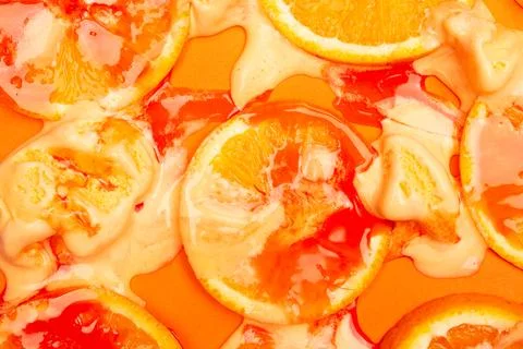 Orange fruit pattern composition. Summer healthy food background. Stock Photos
