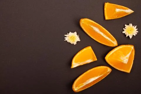 Orange fruit pattern composition. Summer healthy food background. Stock Photos