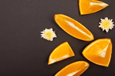 Orange fruit pattern composition. Summer healthy food background. Stock Photos