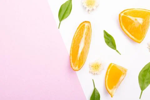 Orange fruit pattern composition. Summer healthy food background. Stock Photos