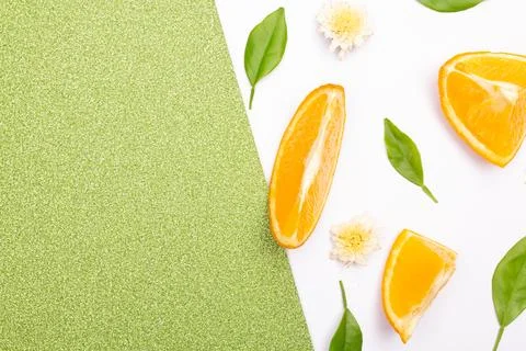 Orange fruit pattern composition. Summer healthy food background. Stock Photos