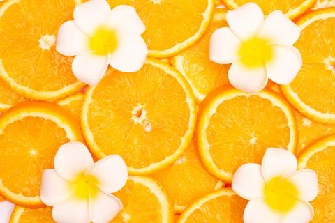 Orange fruit pattern composition. Summer healthy food background. Stock Photos