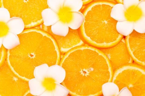 Orange fruit pattern composition. Summer healthy food background. Stock Photos