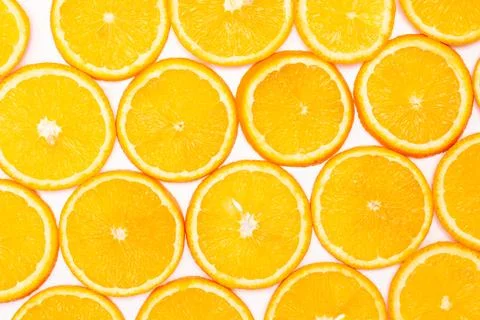 Orange fruit pattern composition. Summer healthy food background. Foto stock