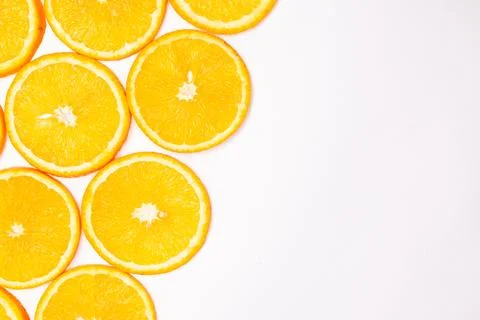 Orange fruit pattern composition. Summer healthy food background. Stock Photos